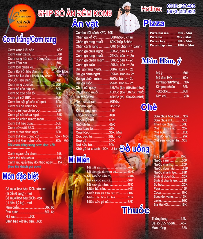 menu ship do an dem kom9 ha noi ngon