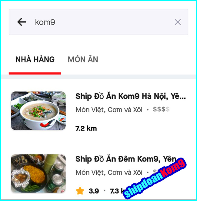 Đặt ship đồ ăn đêm Kom9 trên ứng dụng Goviet 4