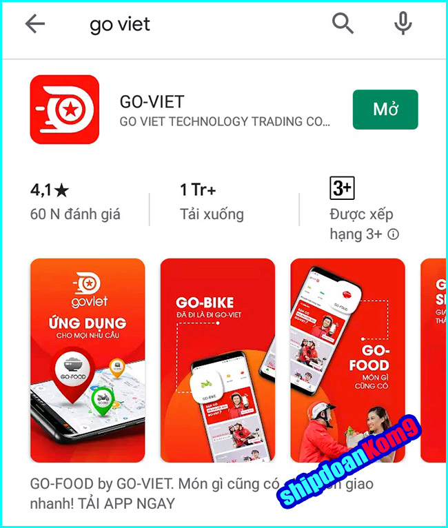 Seach Goviet để tải app đặt đồ ăn