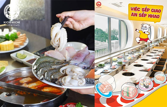 cửa h&agrave;ng lẩu băng chuyền Kichi Kichi Long Bi&ecirc;n