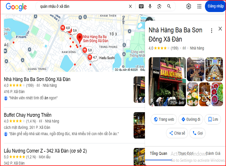 Danh sách các quán nhậu khu phố Xã Đàn năm nay