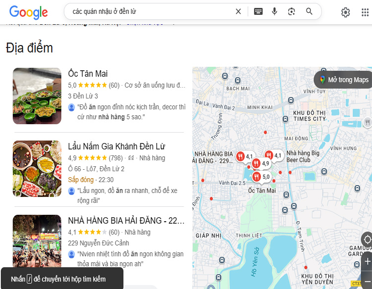 Các quán nhậu khu vực Đền Lừ, Hoàng Mai
