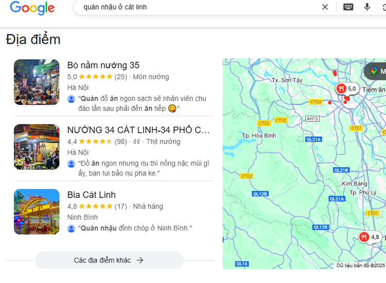 Các quán nhậu ở Cát Linh và lân cận có Ship