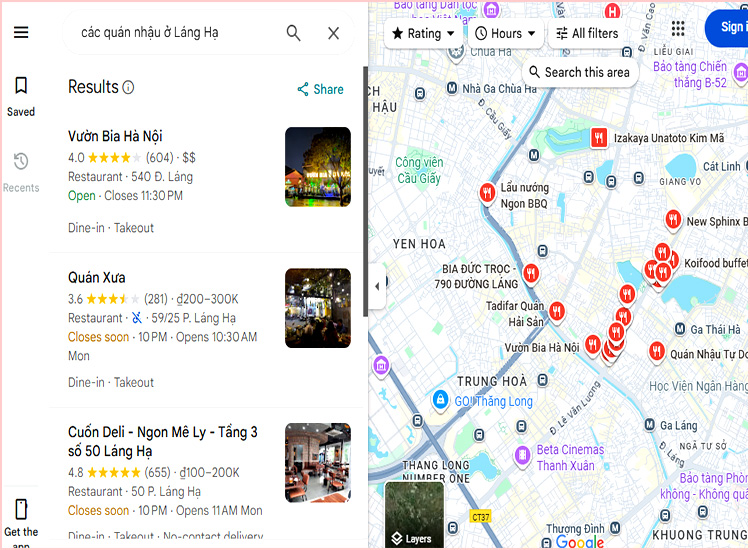 Các quán nhậu ở Láng Hạ có giao về nhà