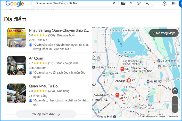 Các quán nhậu gần đường Nam Đồng có ship