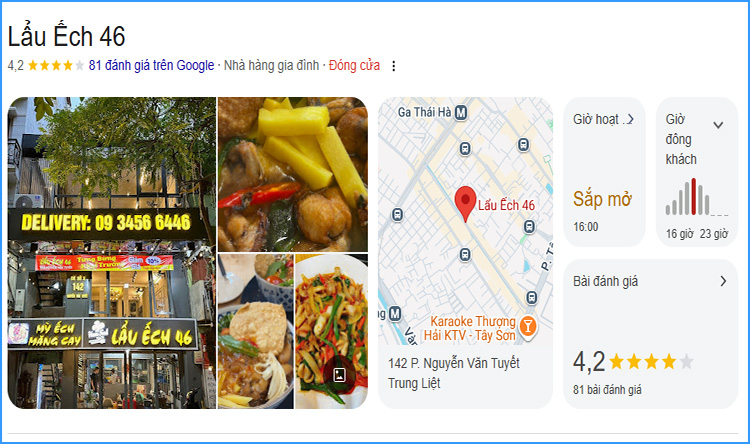 Quán lẩu ếch tại số 46 Nguyễn Văn Tuyết