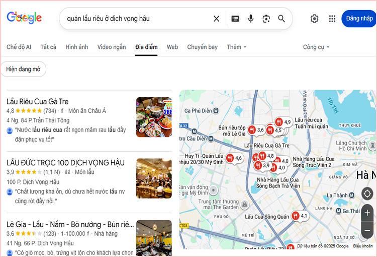 Các quán lẩu riêu cua ở Dịch Vọng Hậu, Cầu Giấy gần bạn