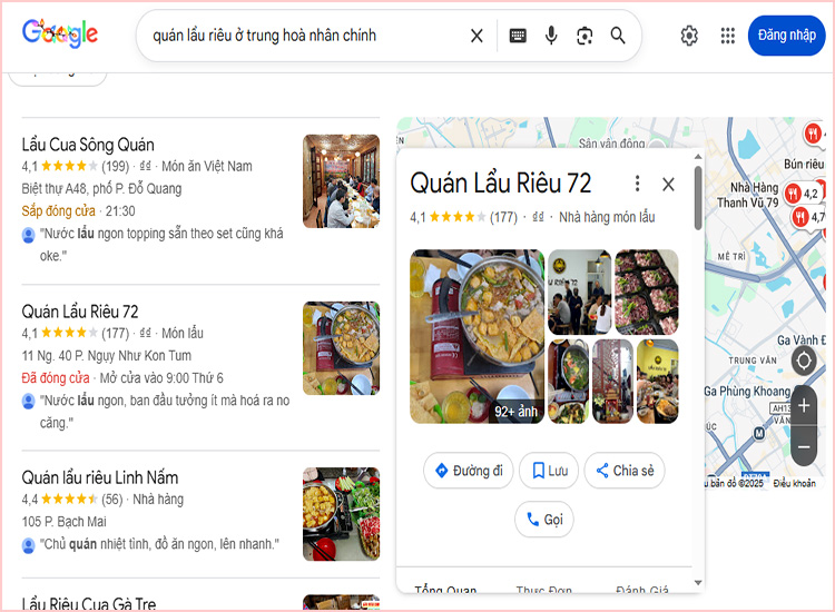 Các quán lẩu Riêu cua ở Trung Hoà Nhân Chính gần bạn