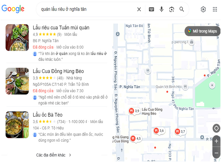 Các quán lẩu riêu cua ở Nghĩa Tân rất là ngon gần bạn